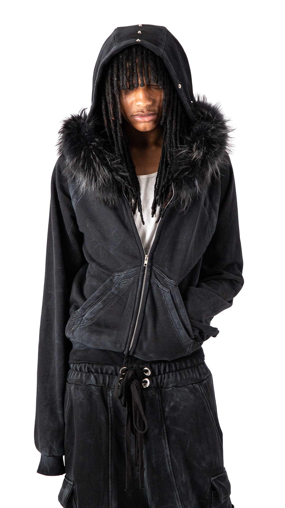 "OBSIDIA" FOX FUR WAXED HOODIE