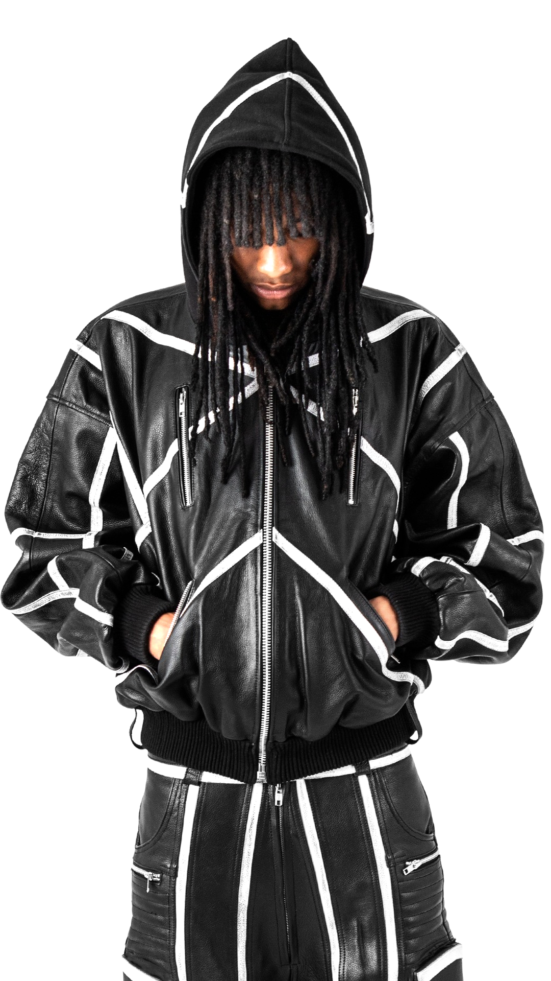 "PRYZM" WHITE LEATHER BOMBER
