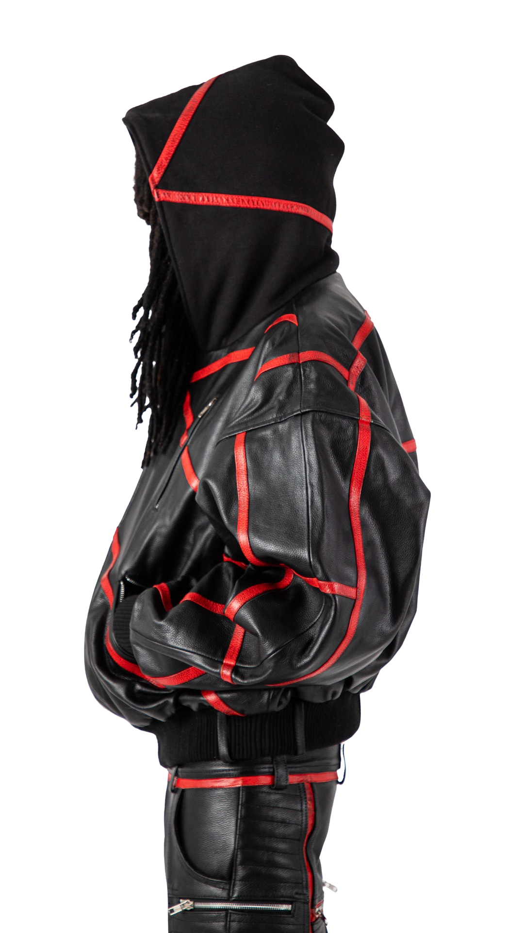 "PRYZM" RED LEATHER BOMBER
