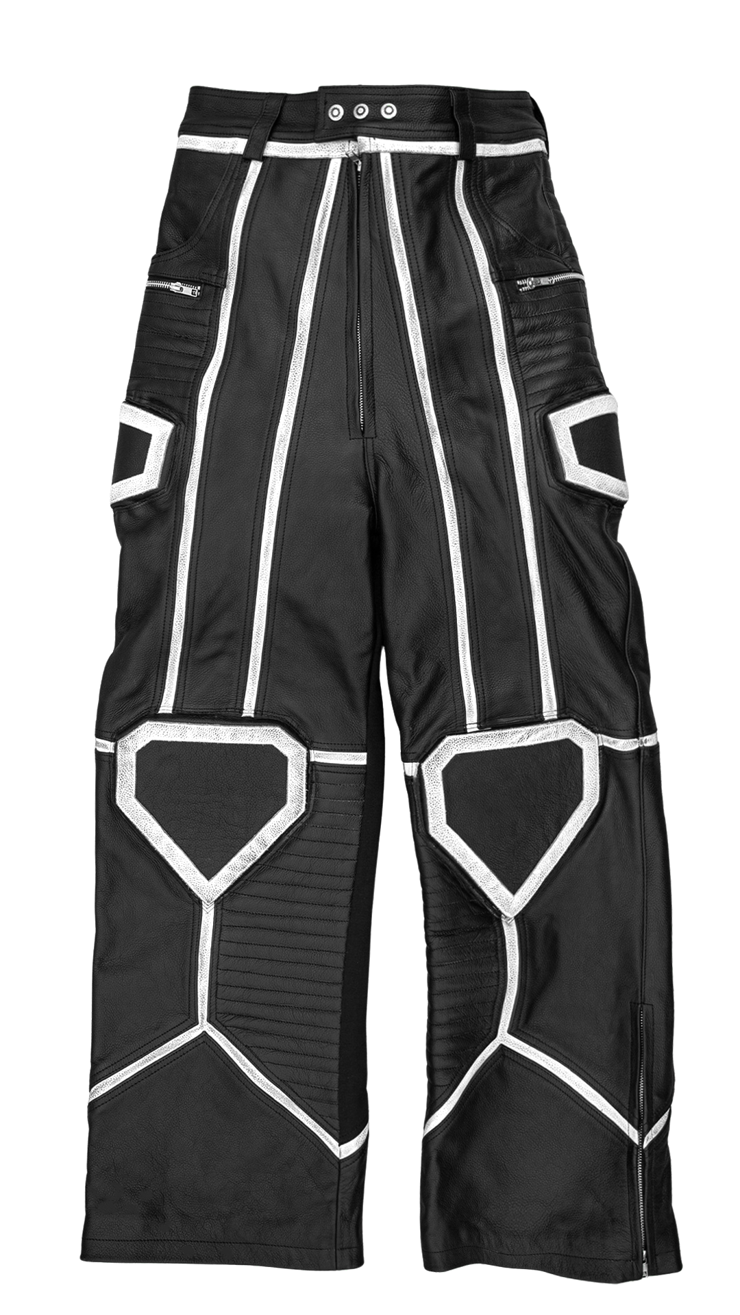 "PRYZM" WHITE LEATHER BIKER PANTS