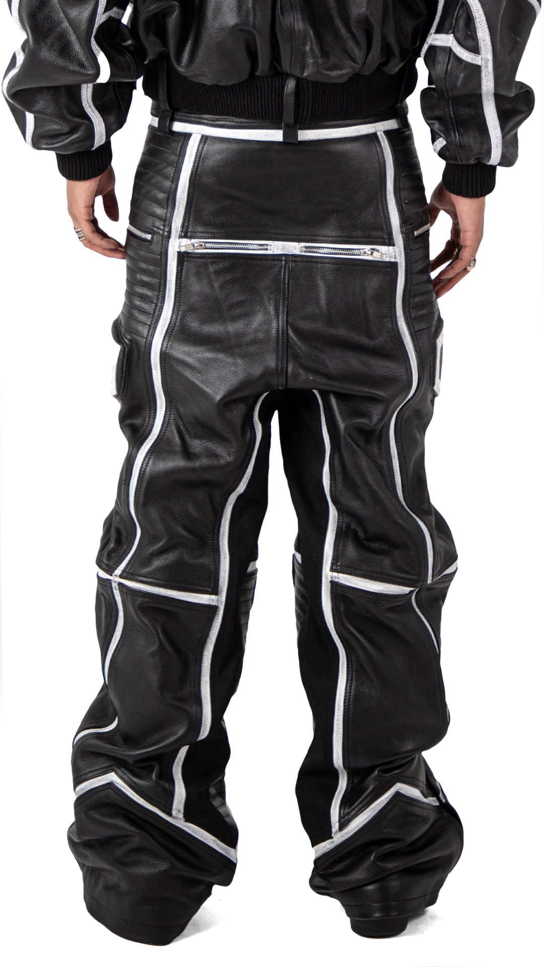 "PRYZM" WHITE LEATHER BIKER PANTS