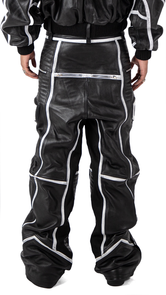"PRYZM" WHITE LEATHER BIKER PANTS