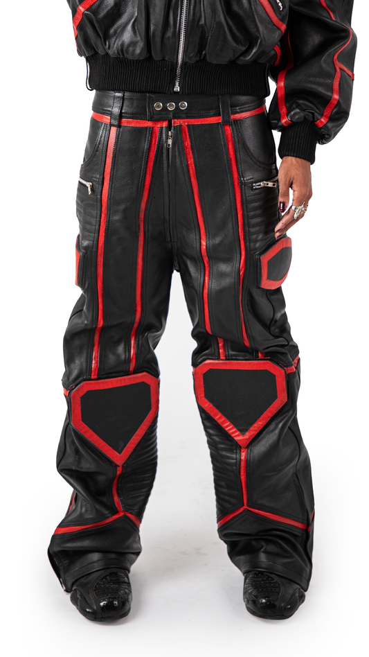 "PRYZM" RED LEATHER BIKER PANTS
