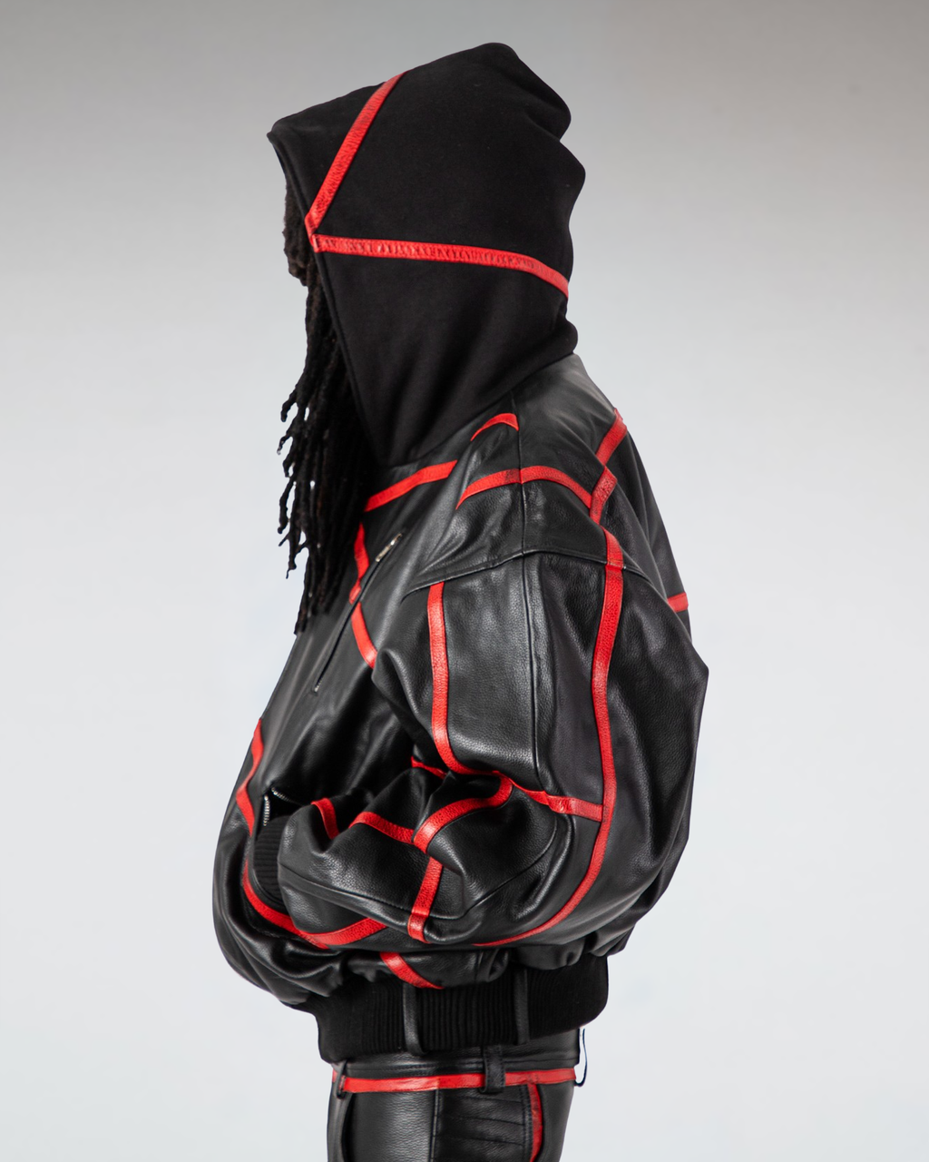 "PRYZM" RED LEATHER BOMBER