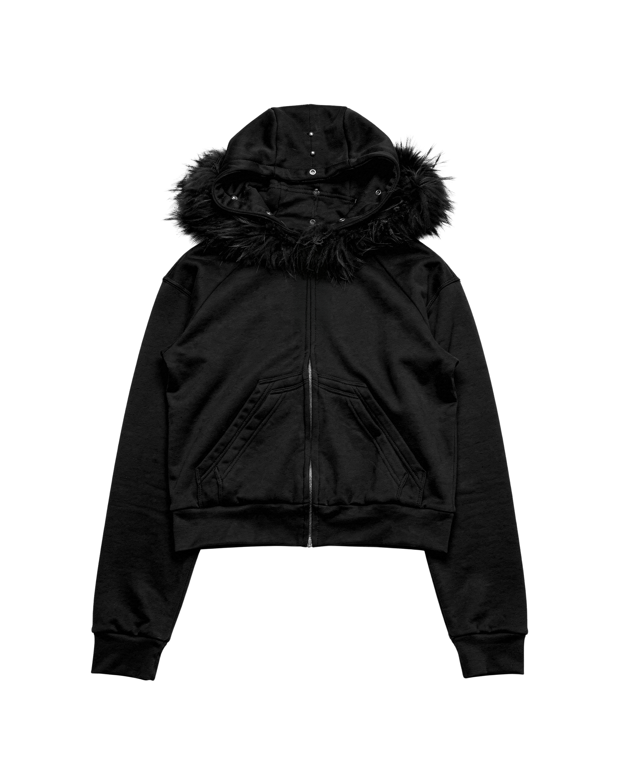 "NIGHT" ZIP-UP FUR HOODIE