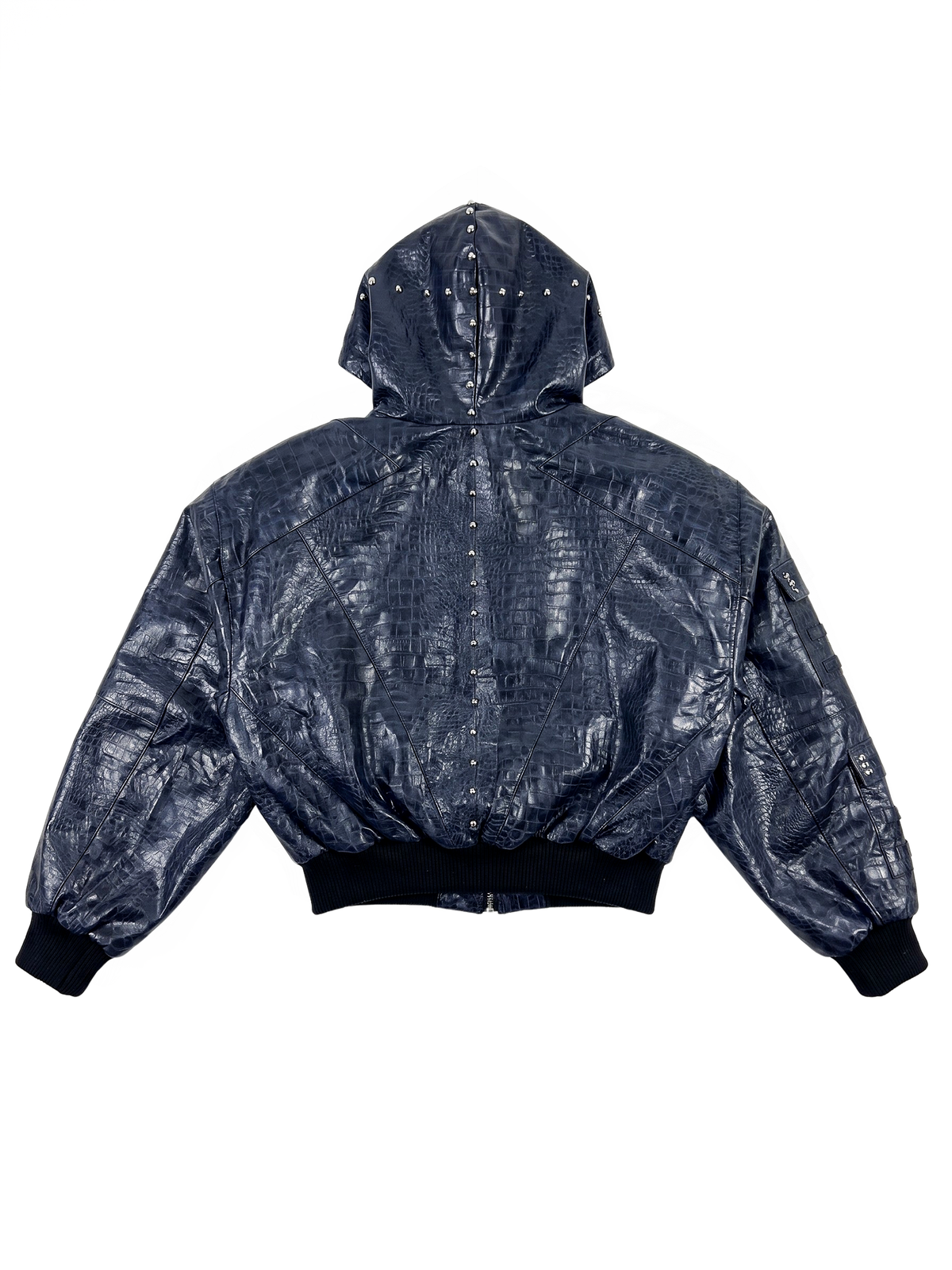 BLUE GOOSE-DOWN OBSIDIA LEATHER  BOMBER