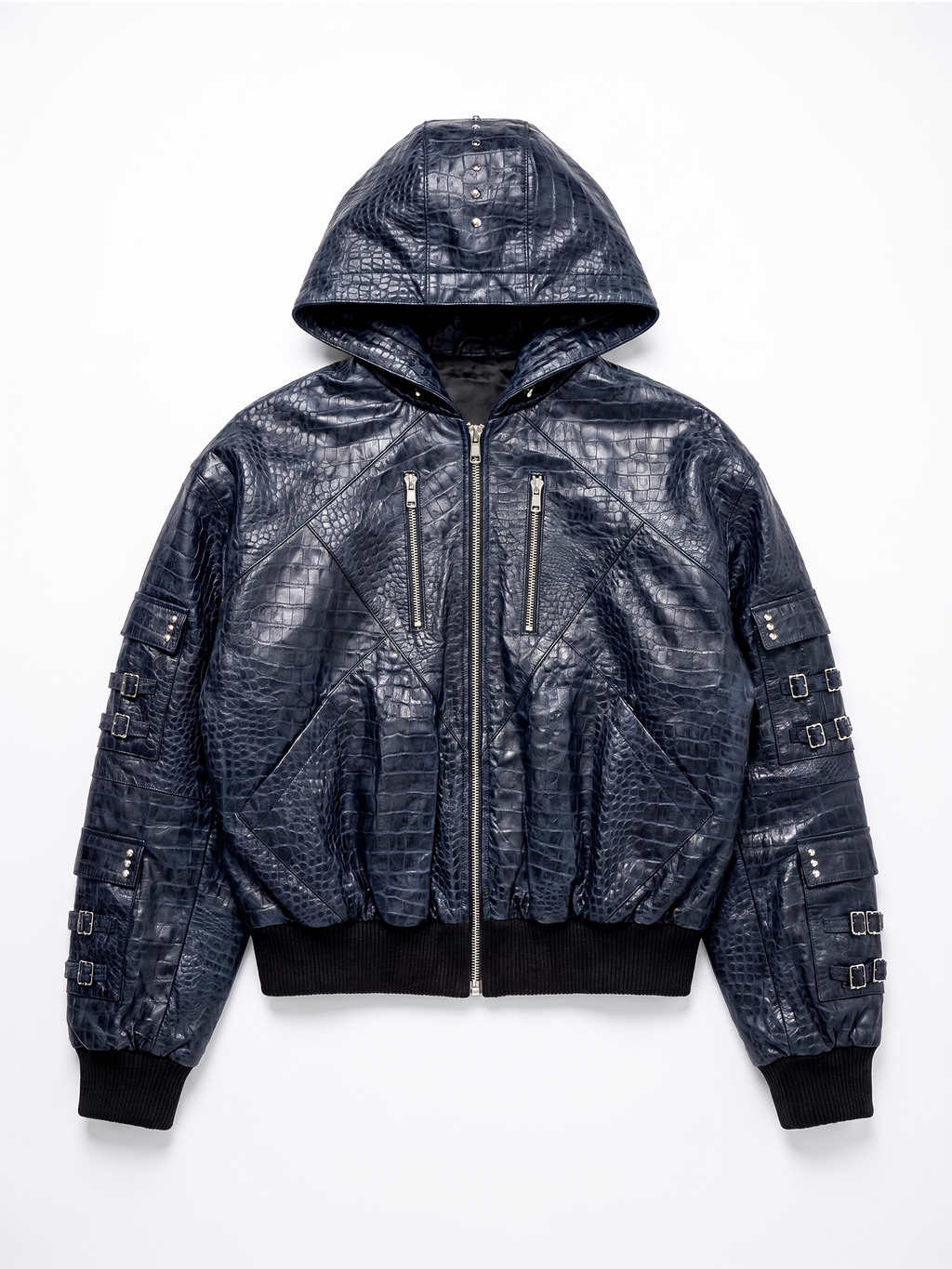 BLUE GOOSE-DOWN OBSIDIA LEATHER  BOMBER