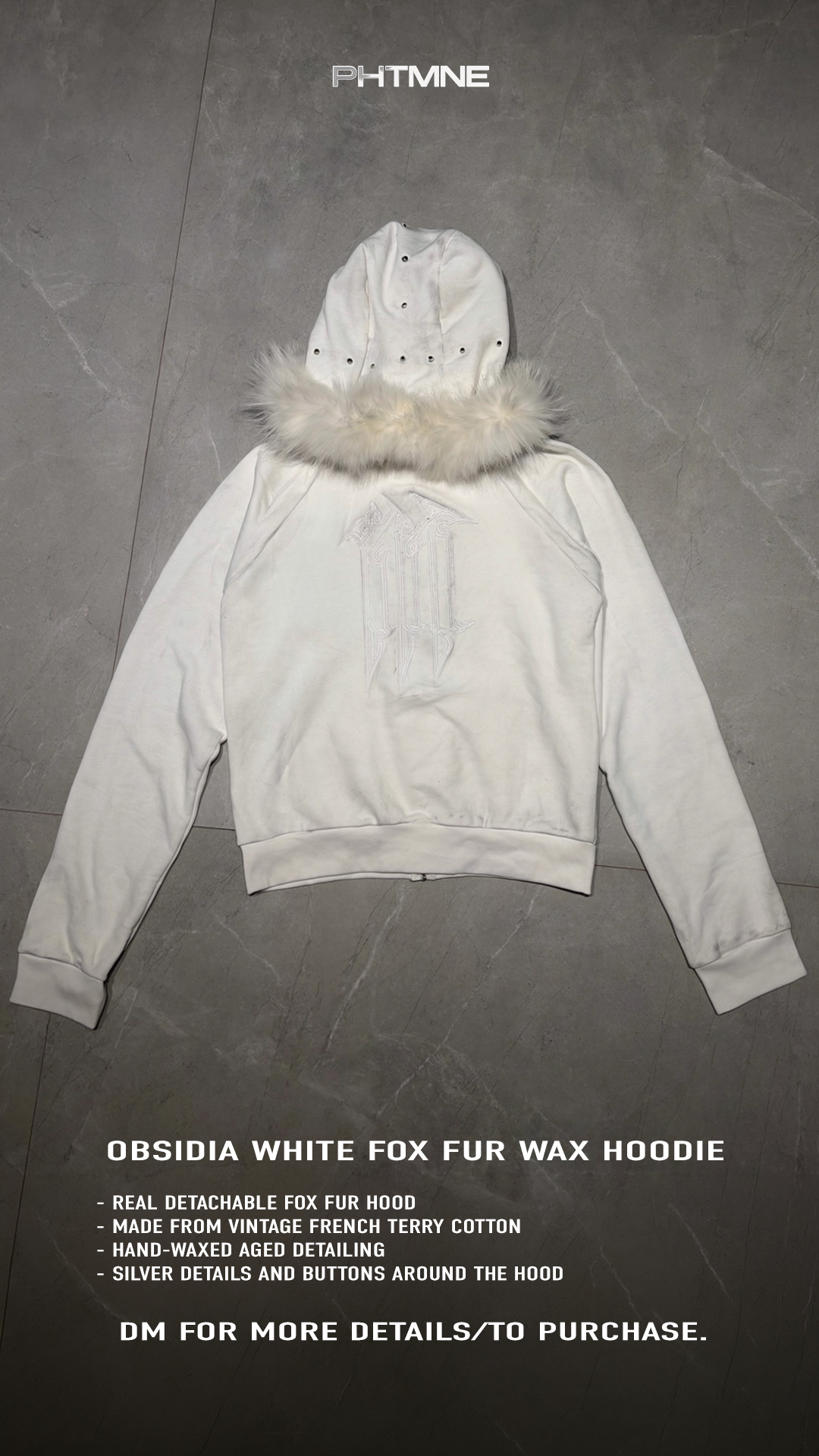 OBSIDIA WHITE FOX FUR ZIP UP HOODIE