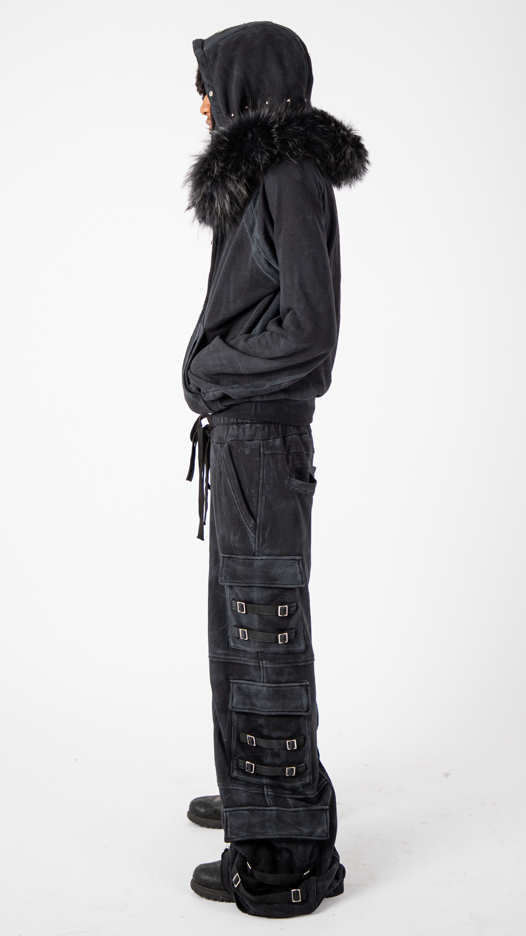 "OBSIDIA" FOX FUR WAXED COTTON SET