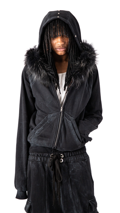"OBSIDIA" FOX FUR WAXED HOODIE