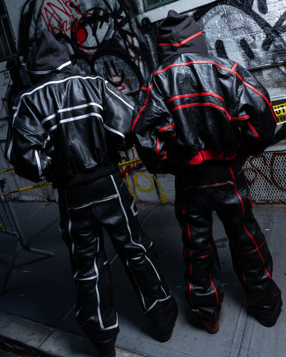 "PRYZM" RED LEATHER BOMBER