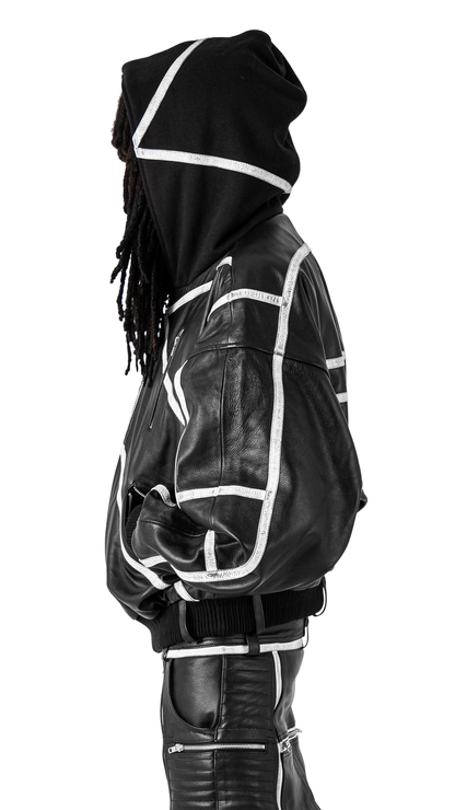 "PRYZM" WHITE LEATHER BOMBER
