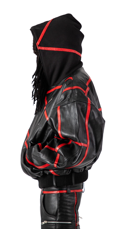 "PRYZM" RED LEATHER BOMBER