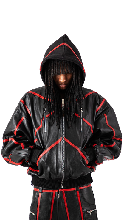 "PRYZM" RED LEATHER BOMBER