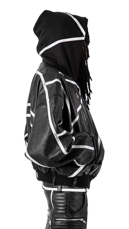 "PRYZM" WHITE LEATHER BOMBER