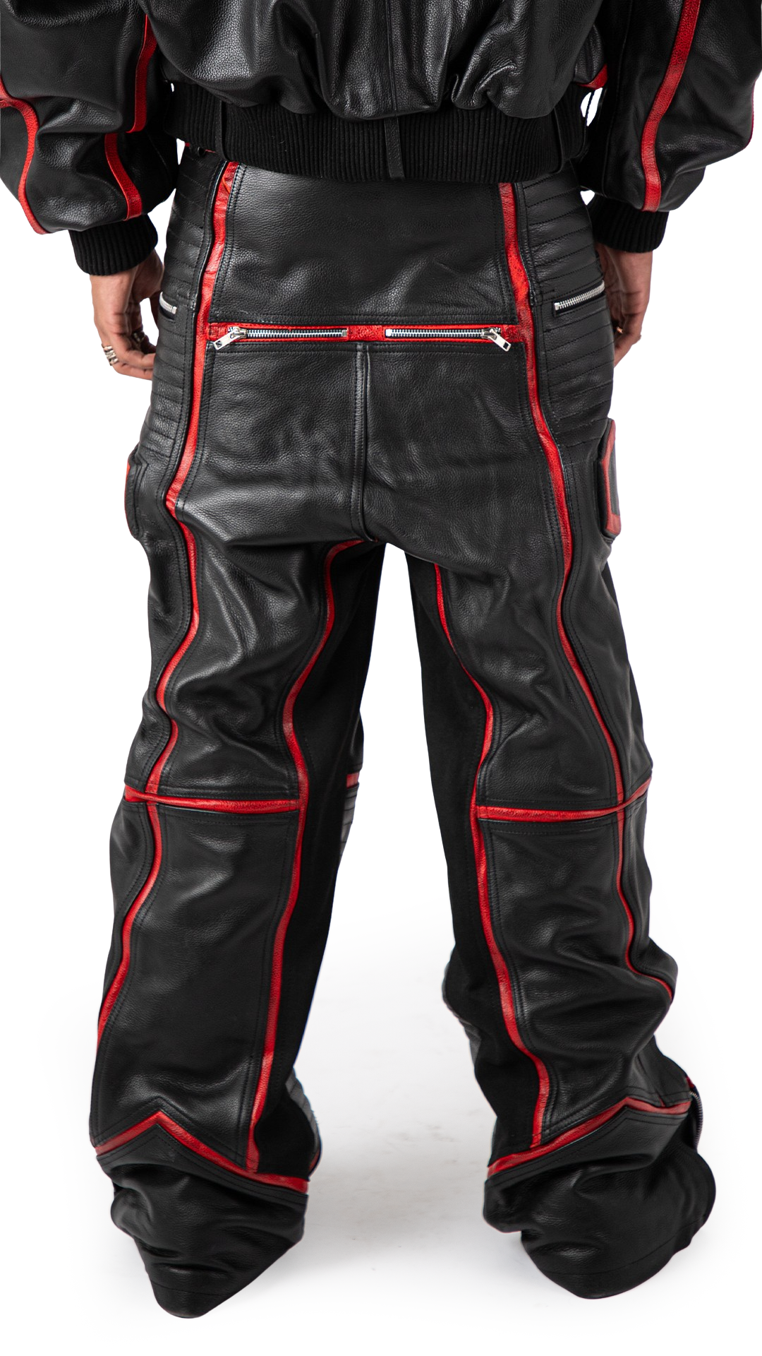 "PRYZM" RED LEATHER BIKER PANTS
