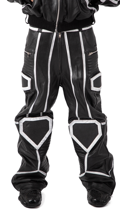 "PRYZM" WHITE LEATHER BIKER PANTS