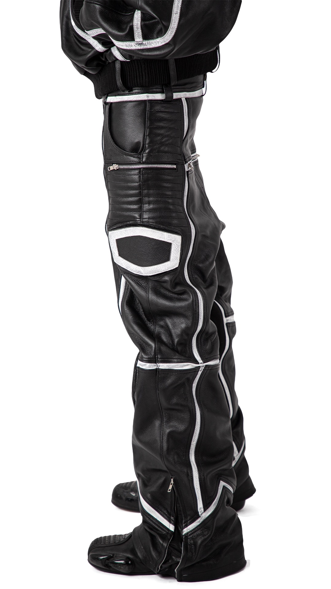 "PRYZM" WHITE LEATHER BIKER PANTS