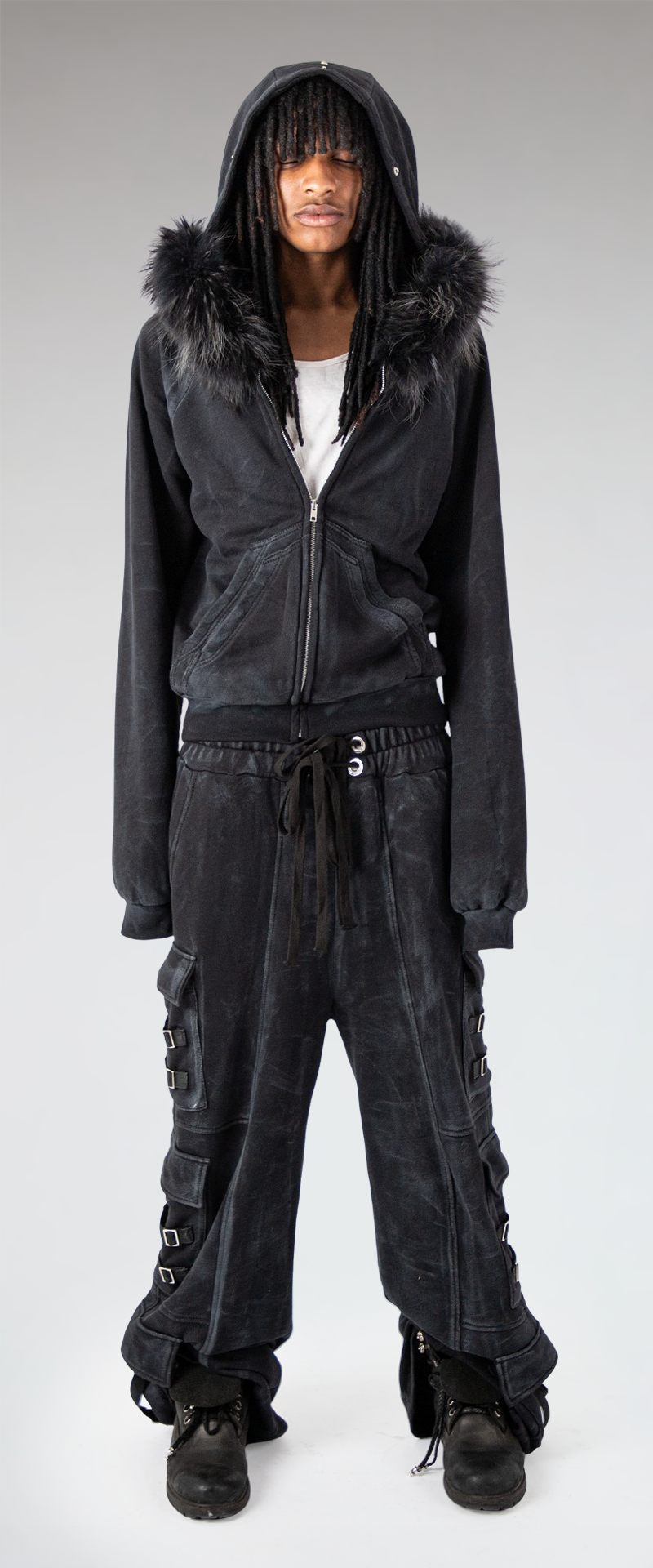 "OBSIDIA" FOX FUR WAXED COTTON SET