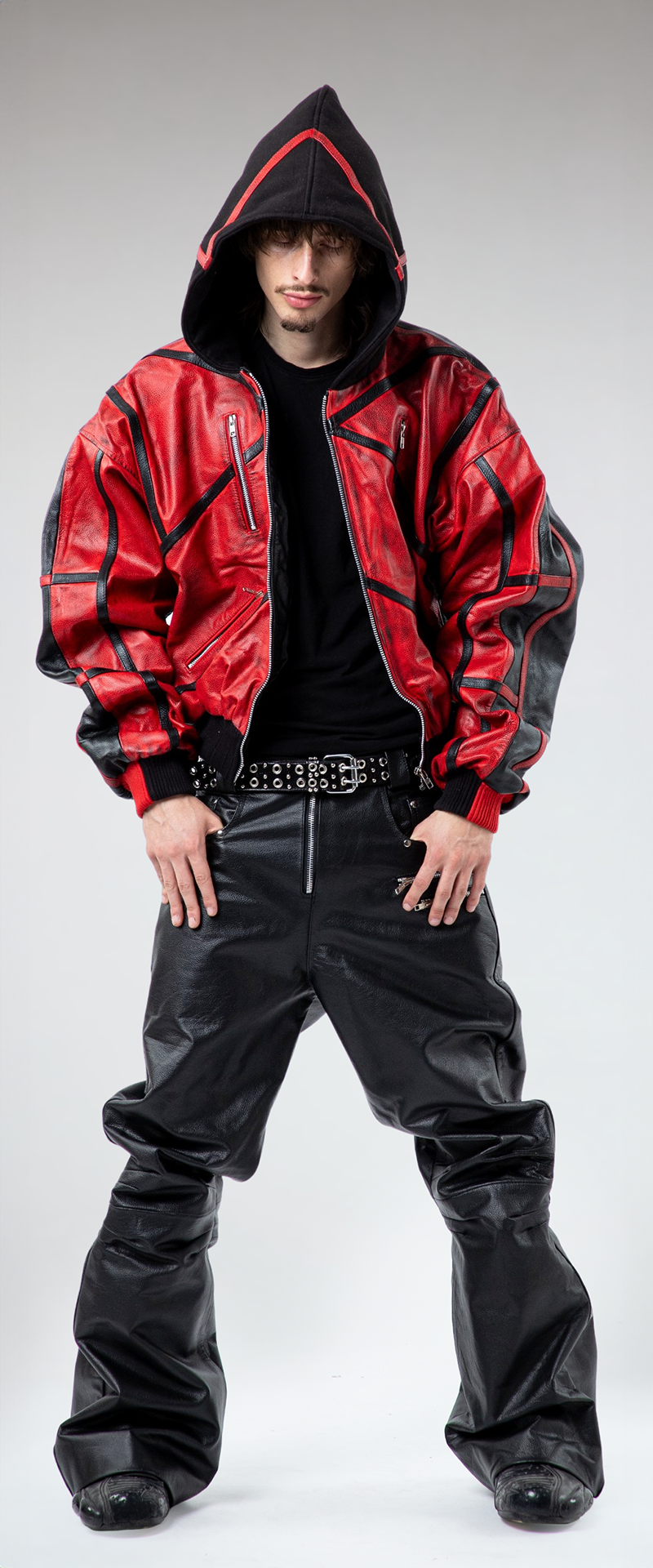 "PRYZM" 2TONE RED/BLACK LEATHER SET