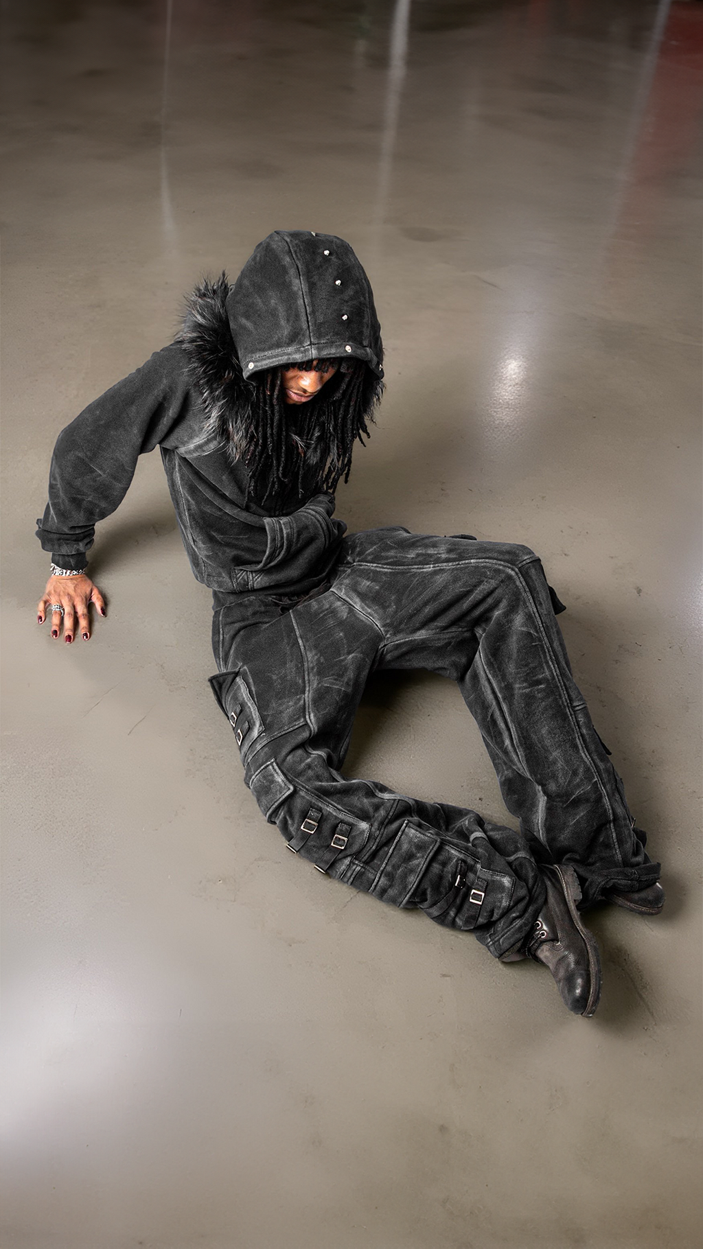 "OBSIDIA" FOX FUR WAXED COTTON SET