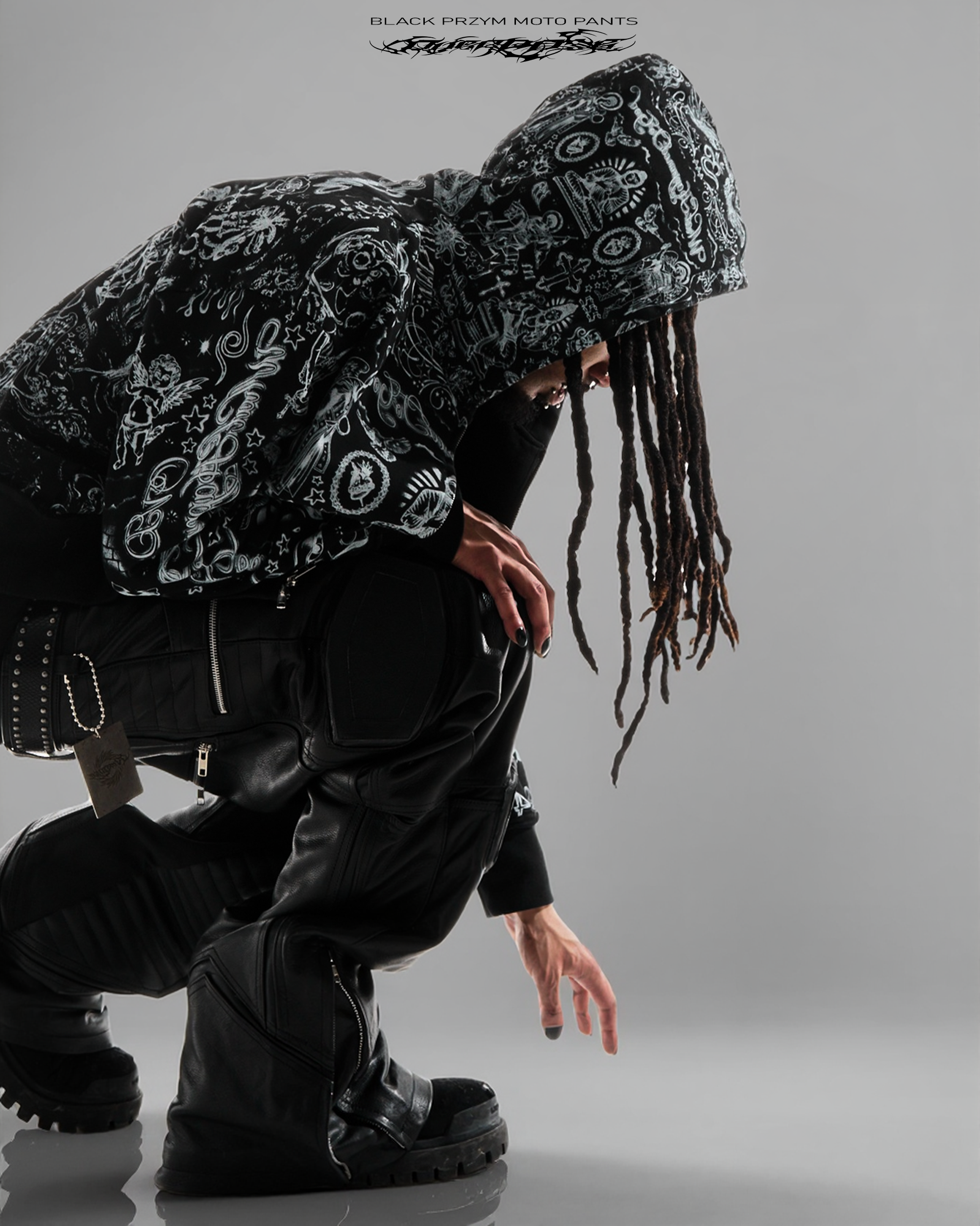 "PRYZM" BLACK LEATHER BIKER PANTS