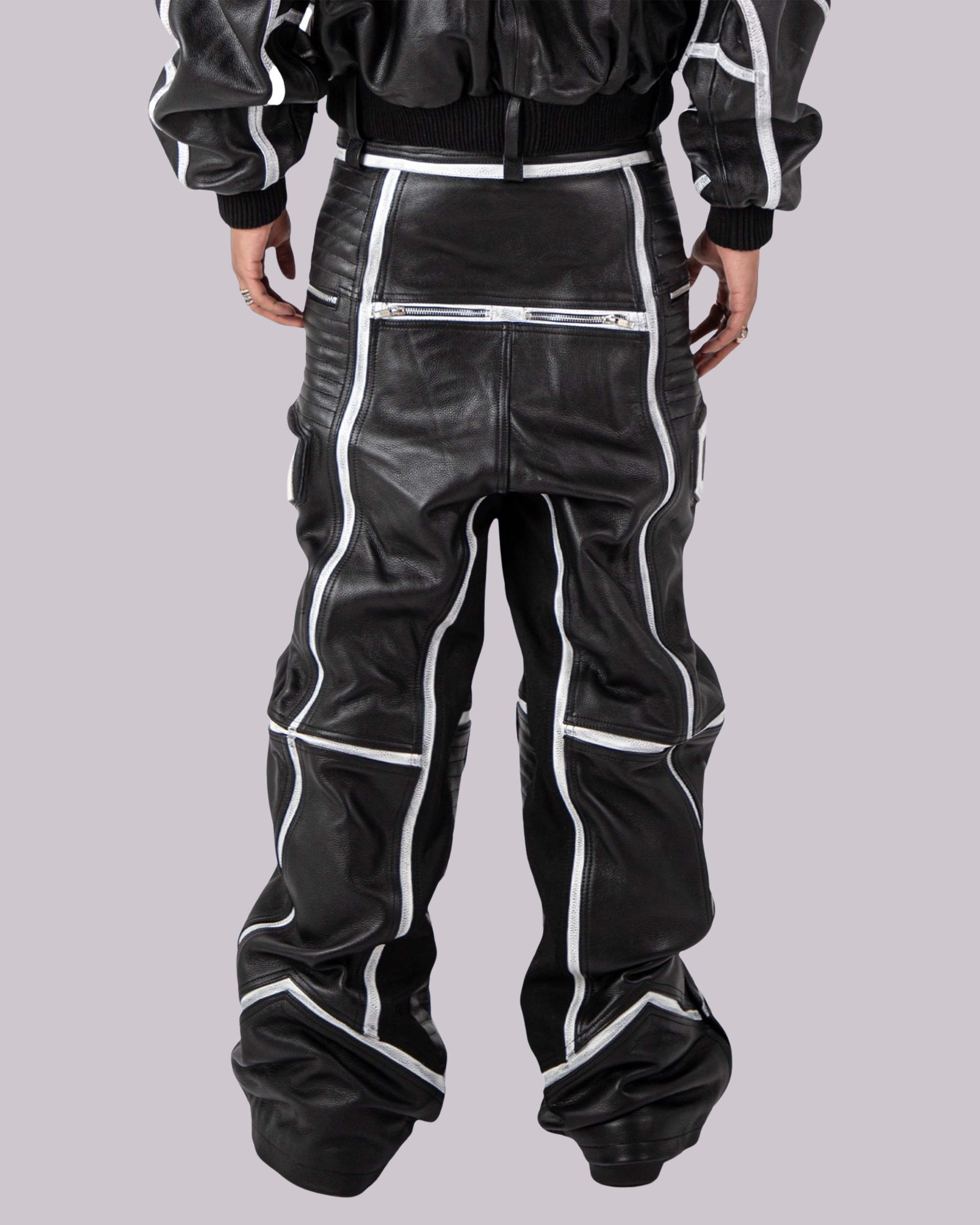 "PRYZM" WHITE LEATHER BIKER PANTS