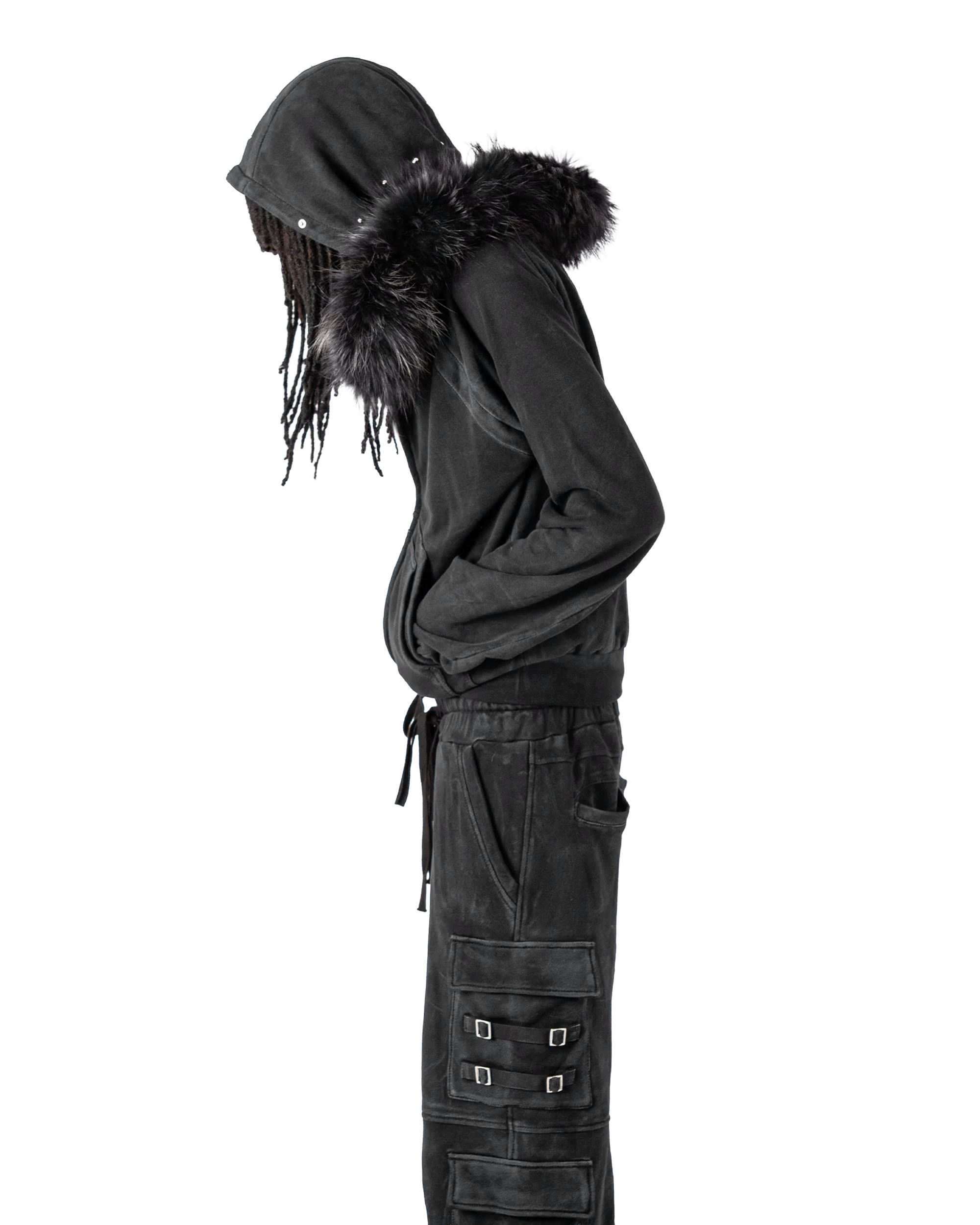 "OBSIDIA" FOX FUR WAXED HOODIE