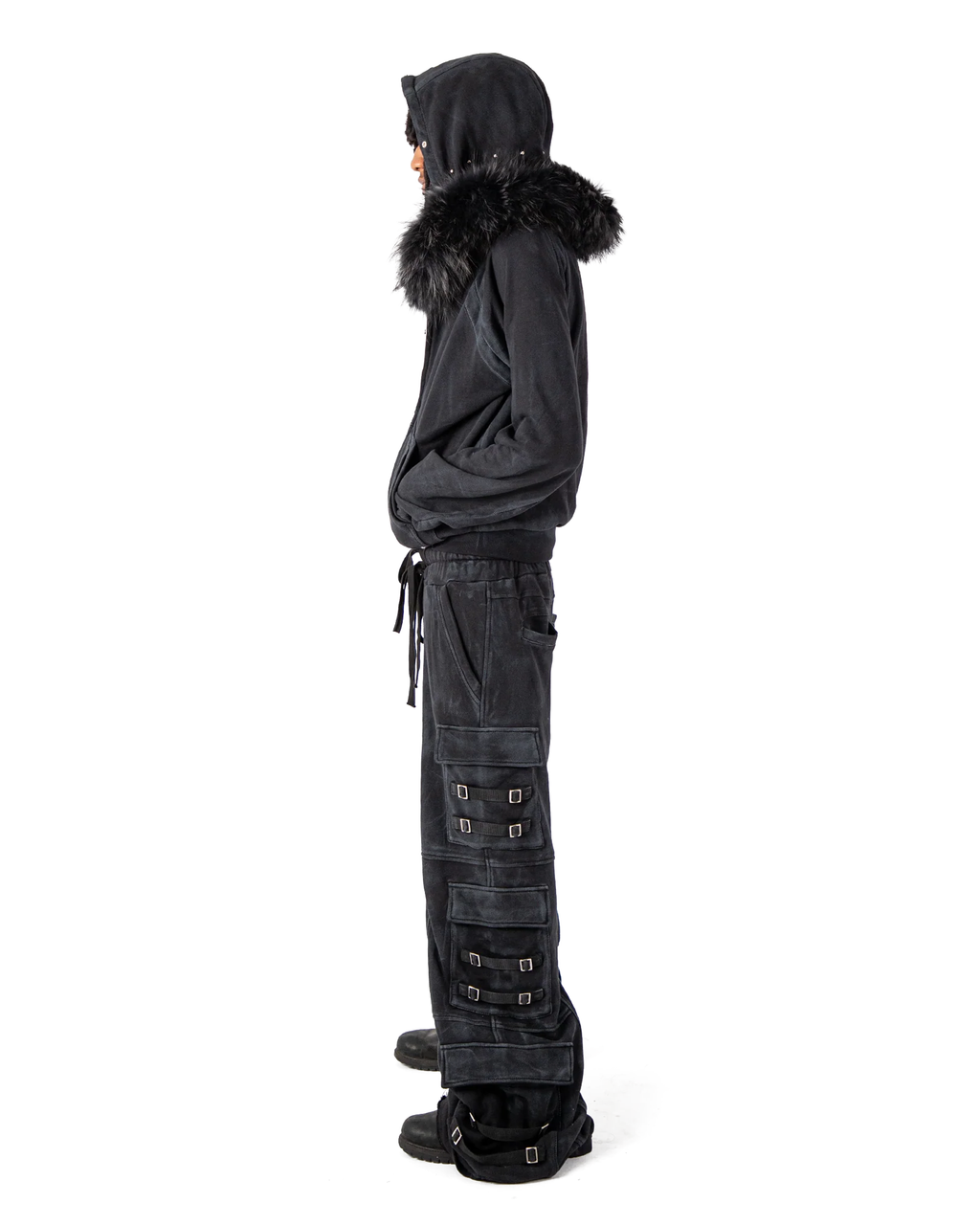 "OBSIDIA" FOX FUR WAXED HOODIE