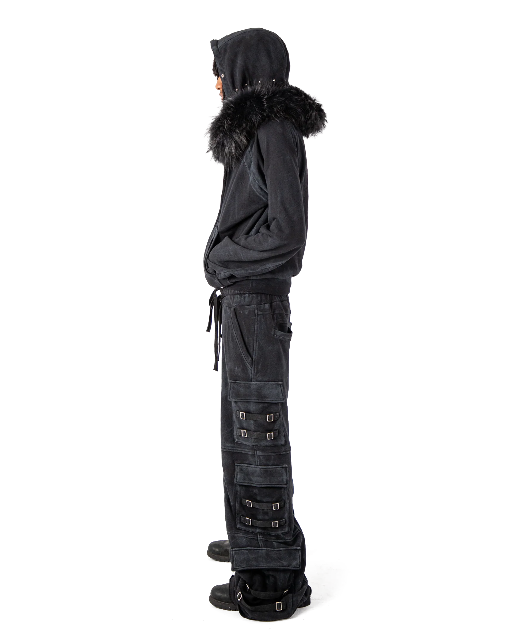 "OBSIDIA" FOX FUR WAXED HOODIE
