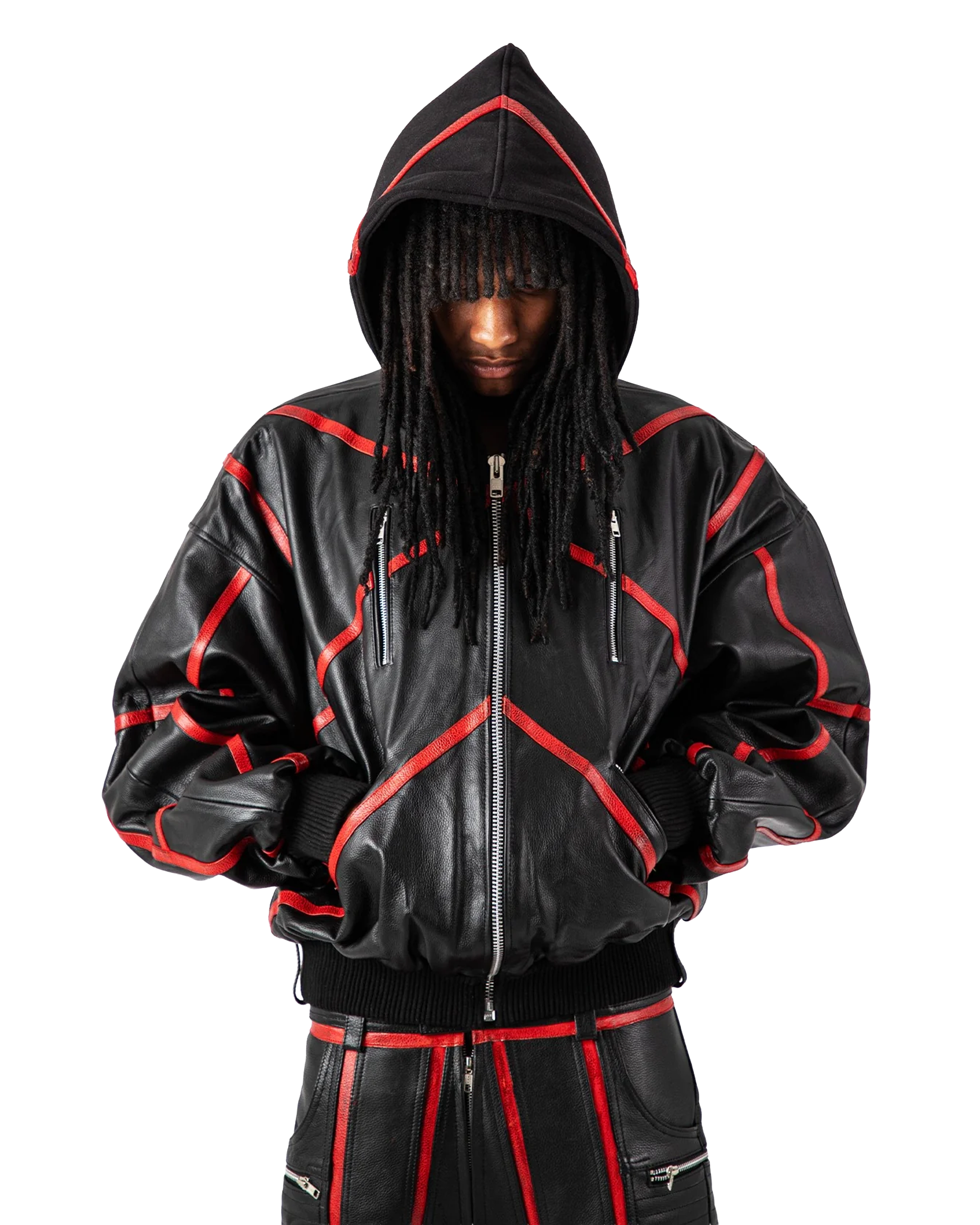 "PRYZM" RED LEATHER BOMBER