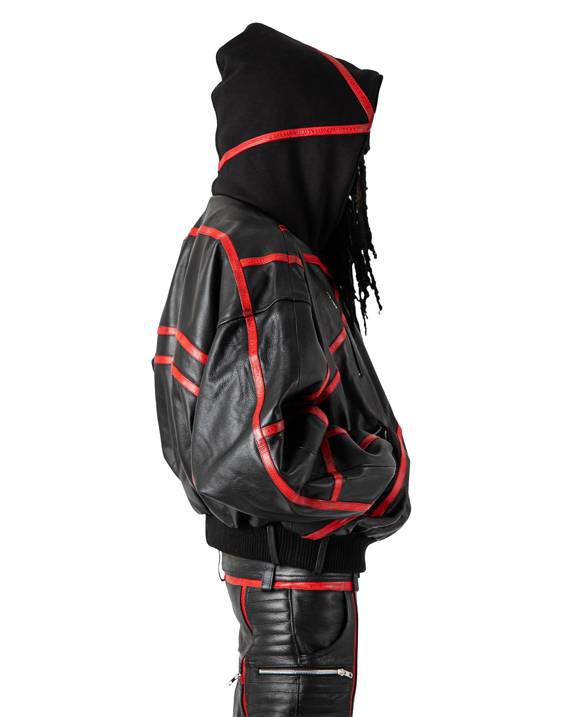 "PRYZM" RED LEATHER BOMBER