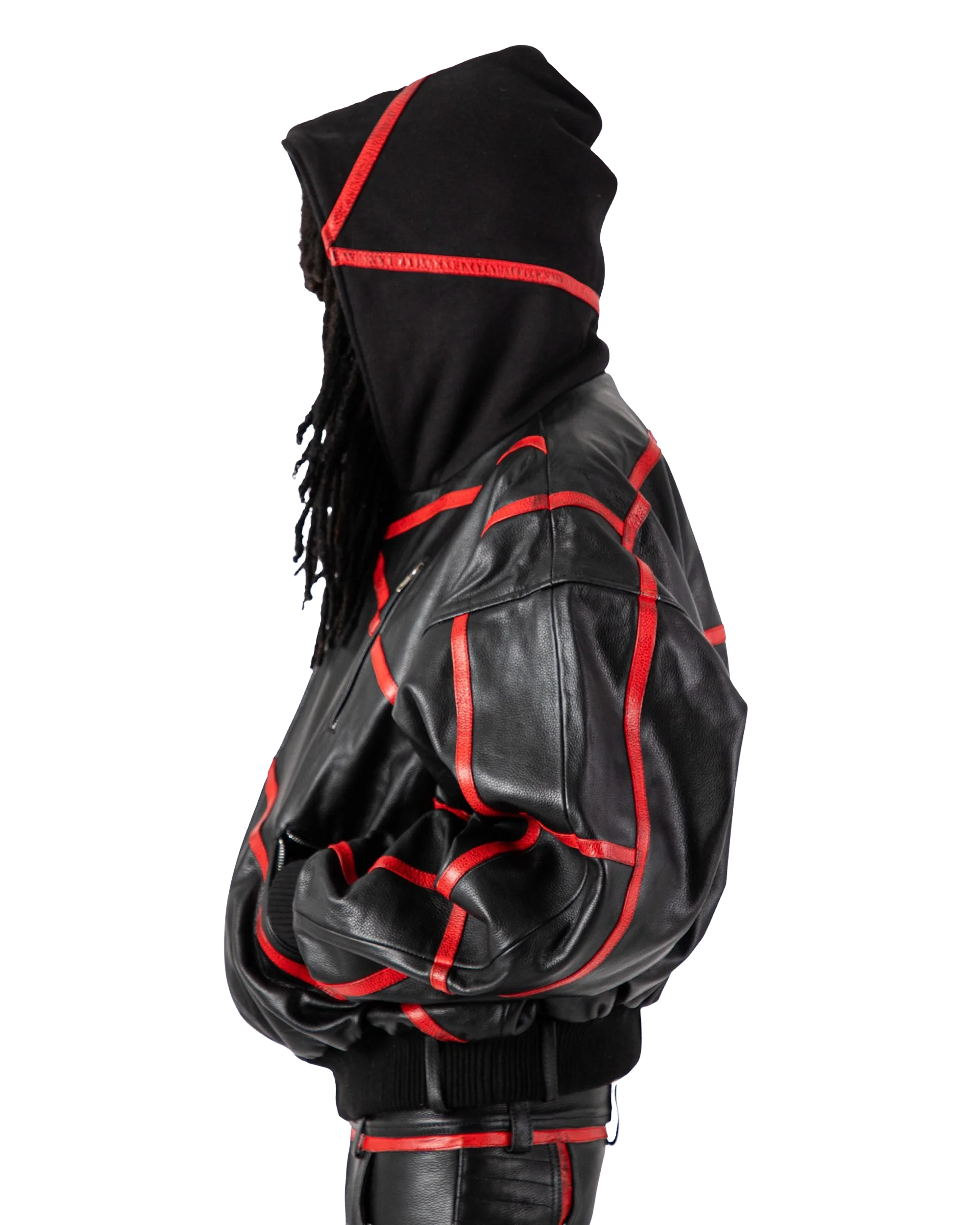 "PRYZM" RED LEATHER BOMBER